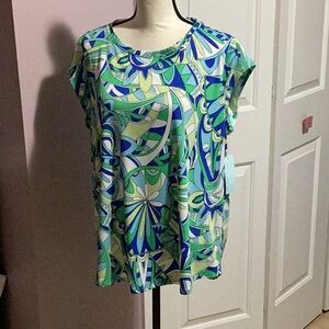Blue and Green Cap Sleeve Blouse